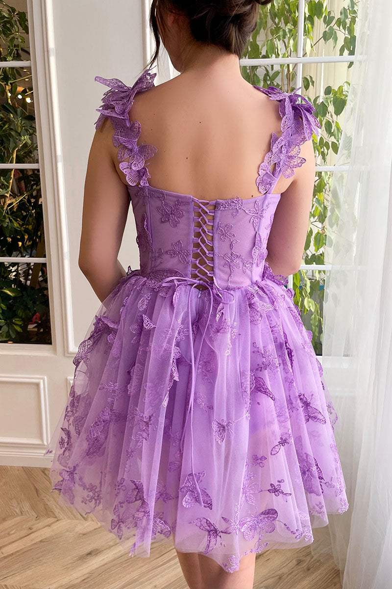 H5685 - Sweetheart Sleeveless Appliqued Sheer Tulle A-Line Mini Homecoming Dress