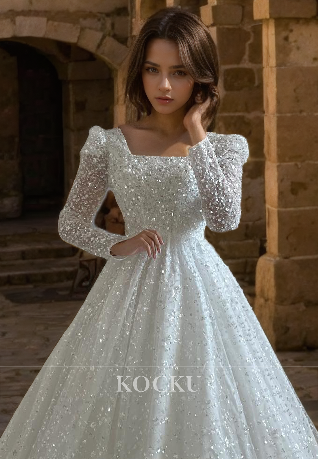 Couture & Ornate Long sleeves A-Line Appliques Tulle Wedding Dress