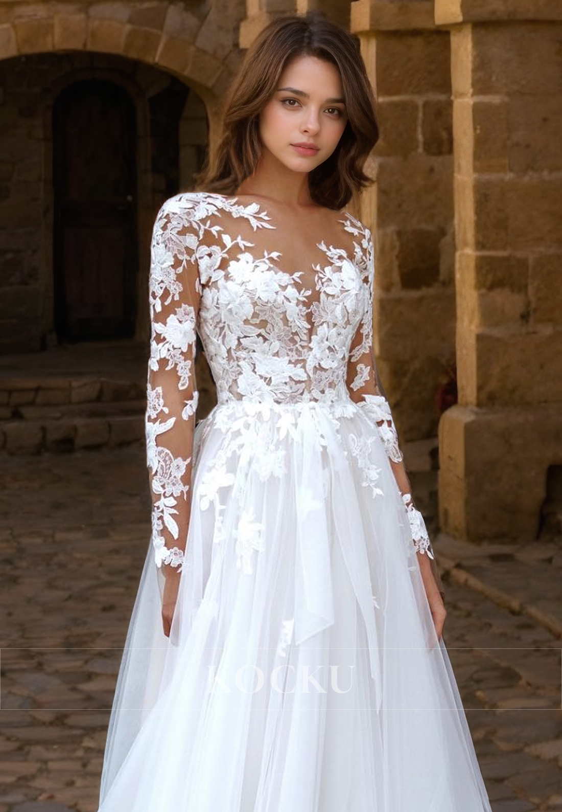 Sexy & Morden Appliques Long sleeves A-Line Tulle Wedding Dress