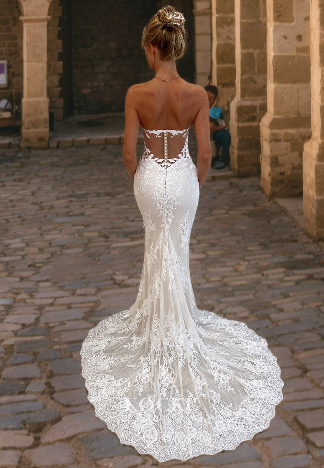 Boho Wedding Dress Sweetheart Sleeveless Mermaid Lace Bridal Dress with Train