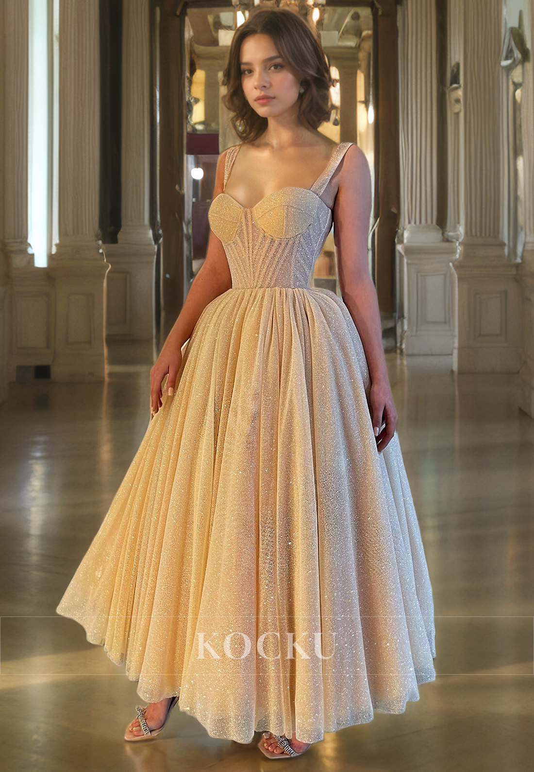 Gorgeous & Charming Square Square A-Line Sparkly Tulle Evening Party Prom Dress