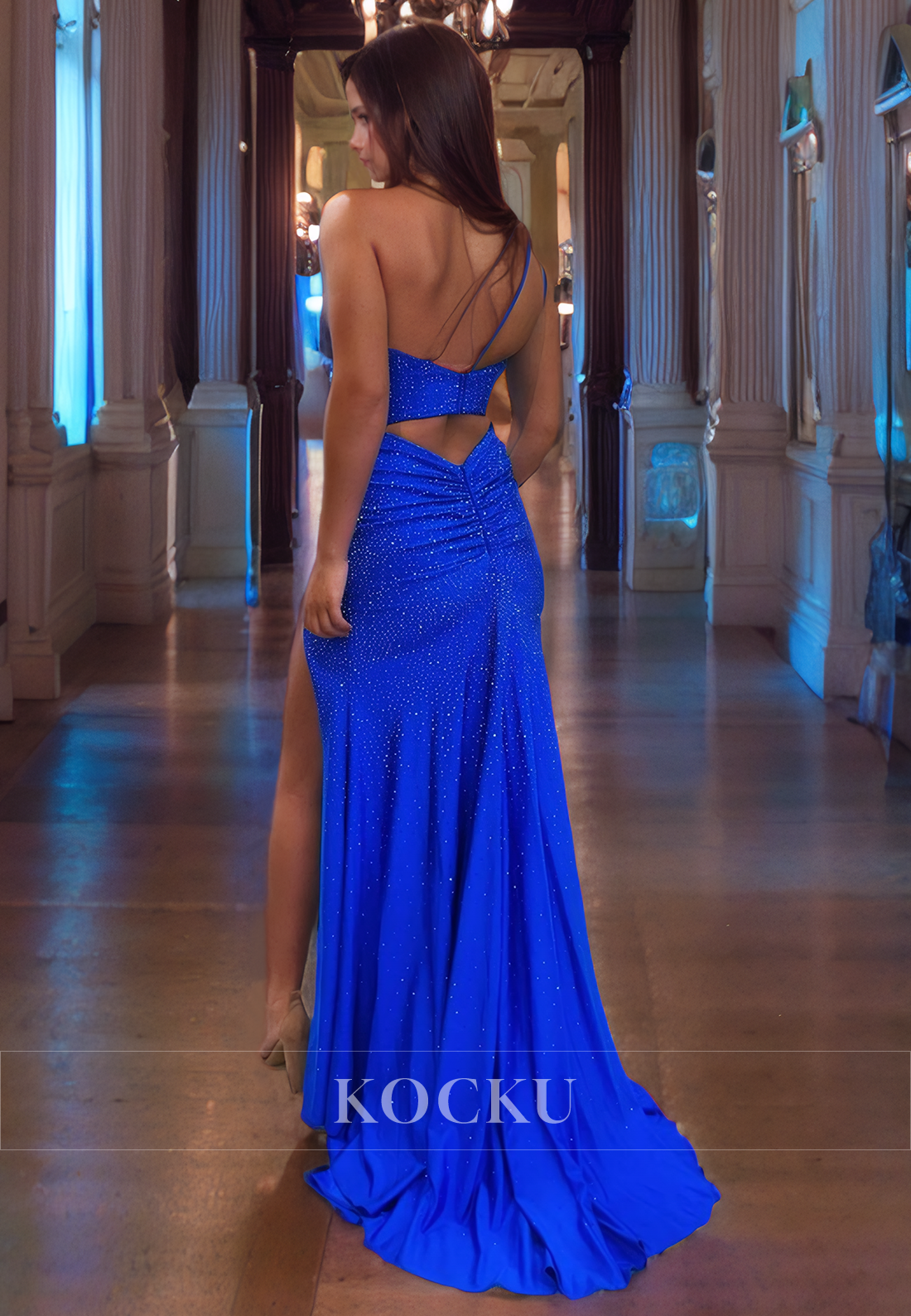 Sexy & Morden One Shoulder Backless Split Satin Evening Party Prom Dress