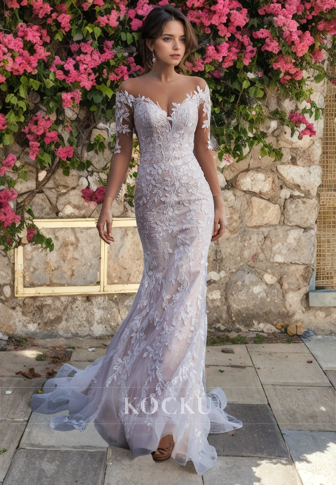 Gorgeous & Charming Backless Off-Shoulder Appliques Mermaid Wedding Dress