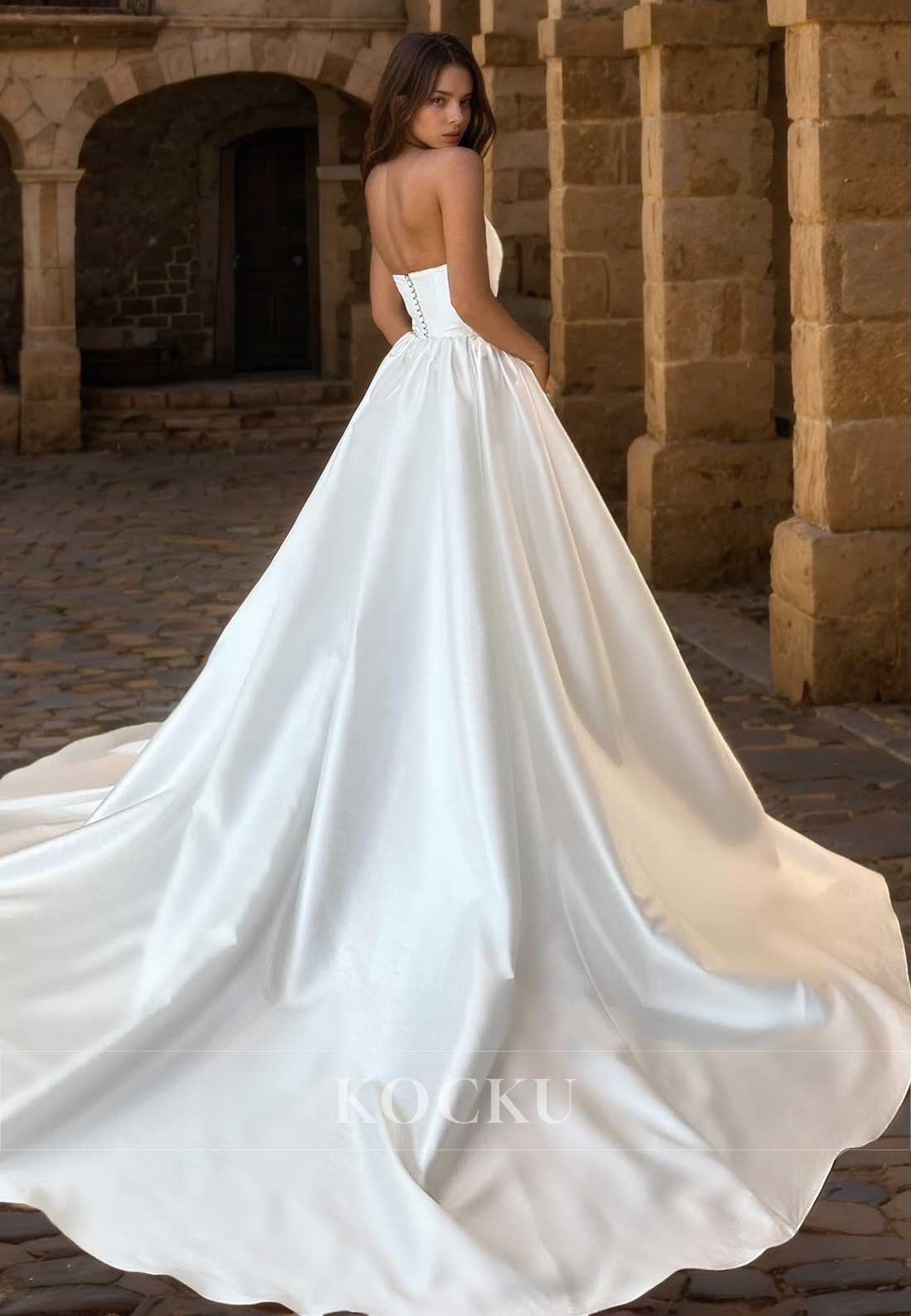 Elegant & Simple Off-Shoulder Sleeveless A-Line Satin Wedding Dress