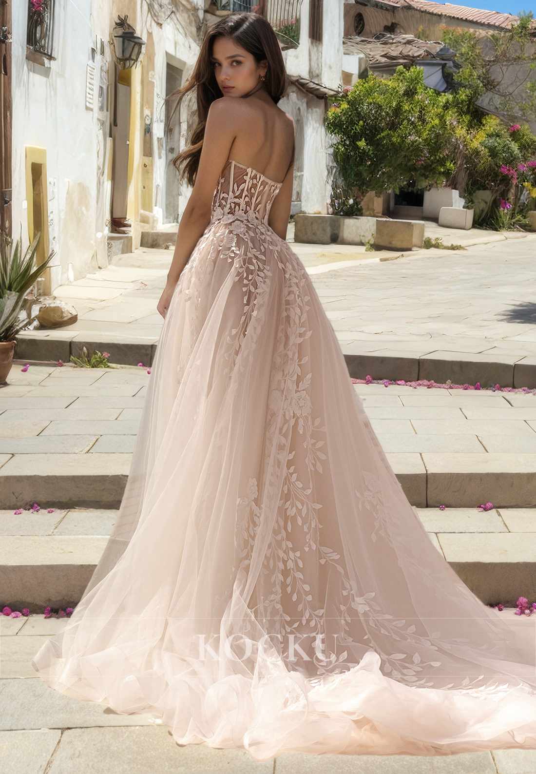 Glamorous & Dramatic Off-Shoulder Sleeveless A-Line Appliques Wedding Dress