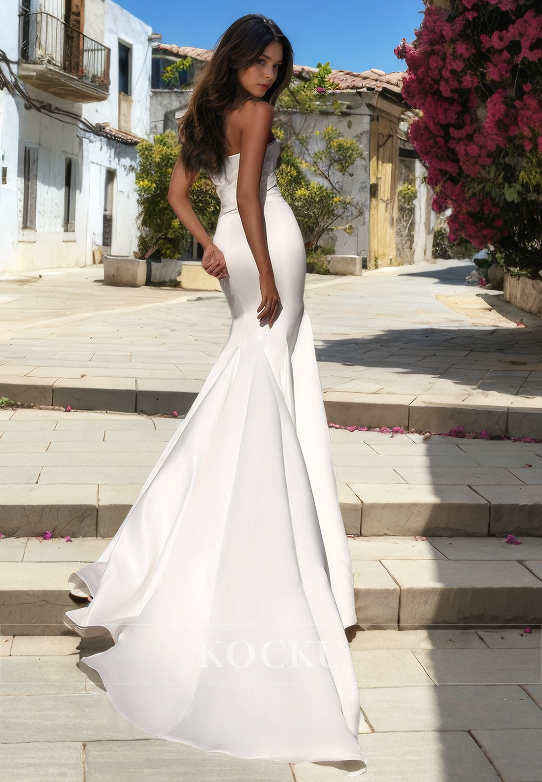 Simple & Casual Sleeveless Off-Shoulder Mermaid Satin Wedding Dress