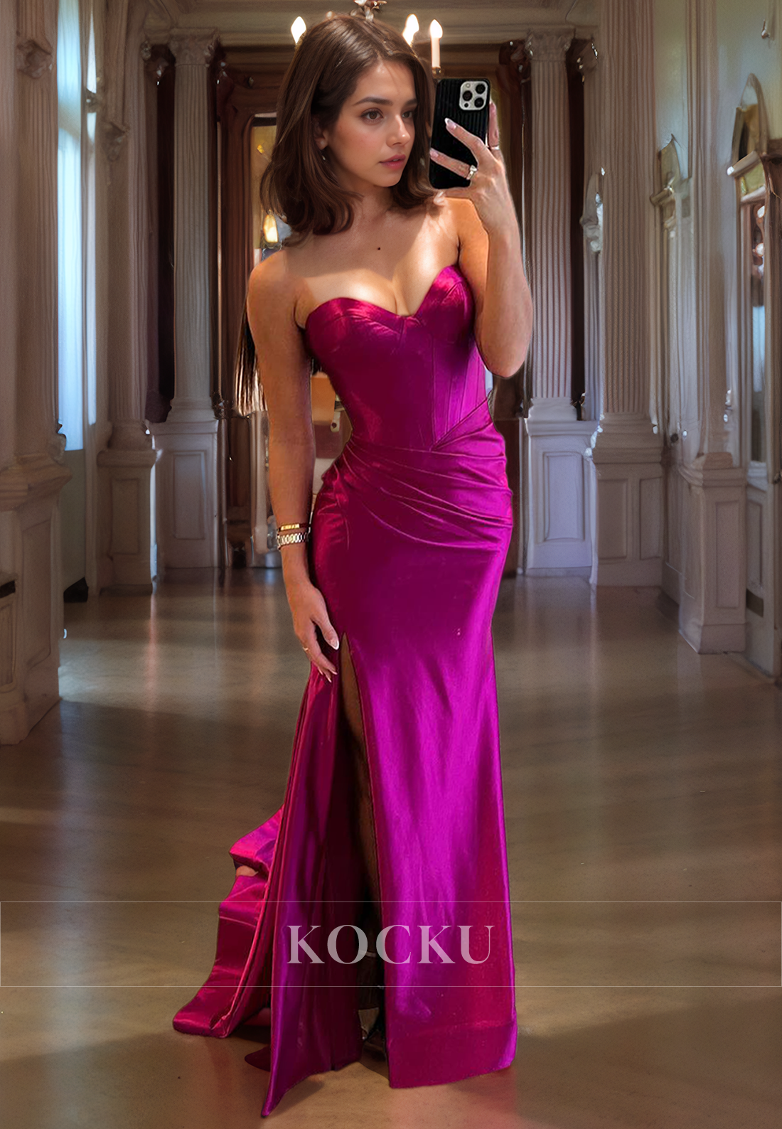 Chic & Modern Off-Shoulder Sleeveless Mermaid Split Satin Evening Party Prom Dress