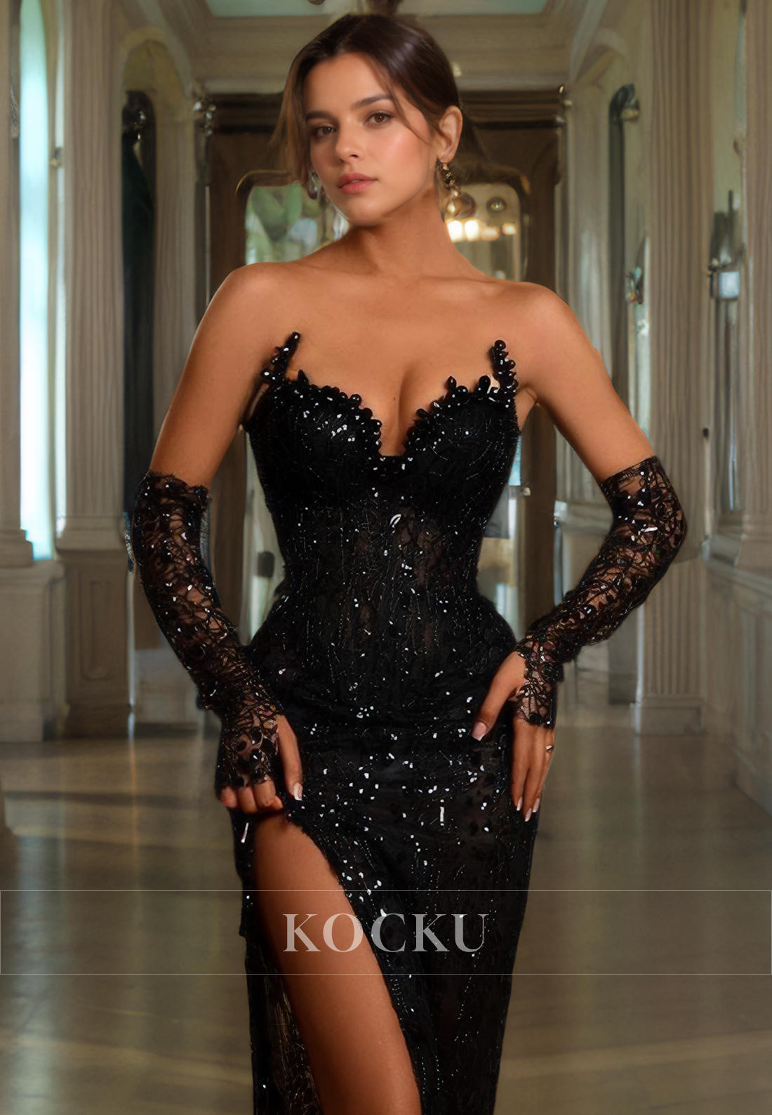 Chic & Modern V-Neck Sparkly Sequined Evening Party Prom Dress