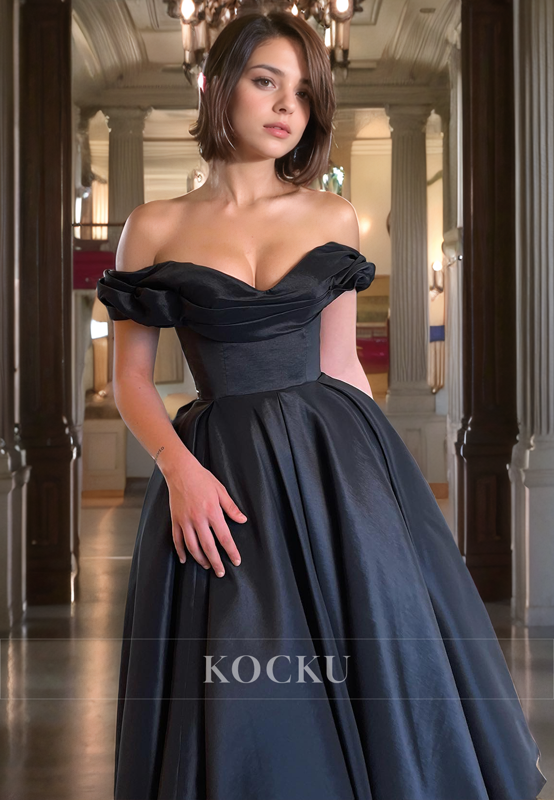 Chic & Modern Off-Shoulder A-Line Satin Evening Party Prom Dress