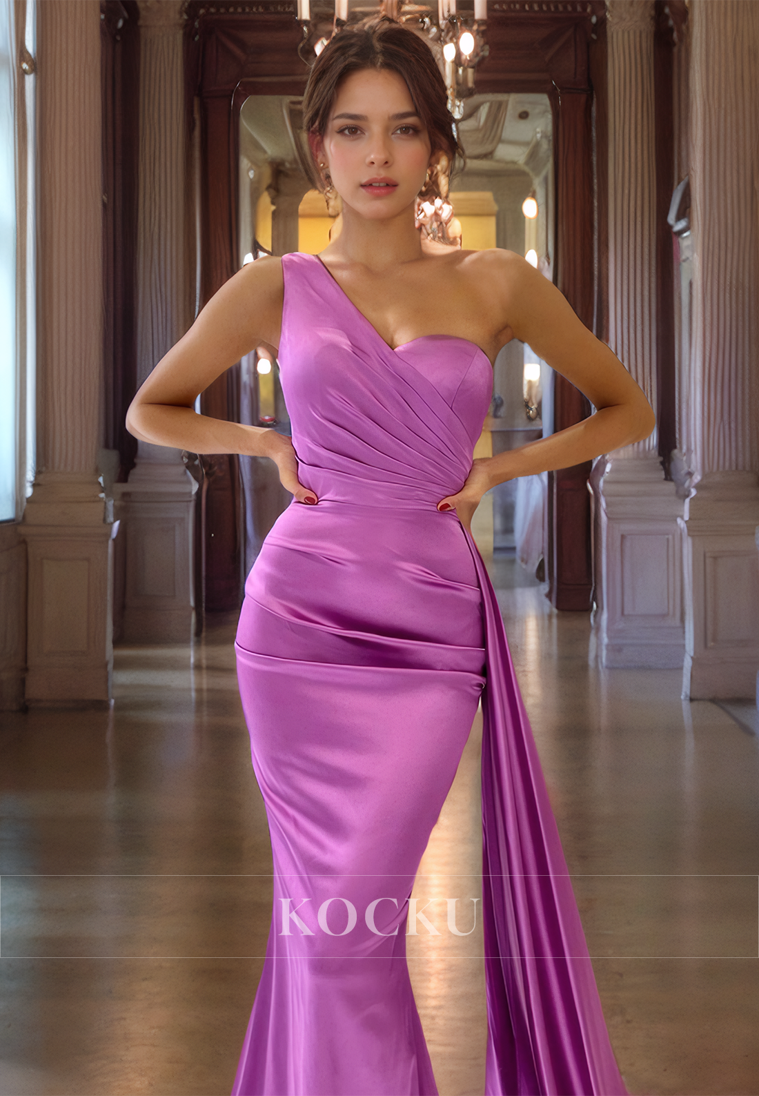 Classic & Timeless One Shoulder Sleeveless Mermaid Split Evening Party Prom Dress