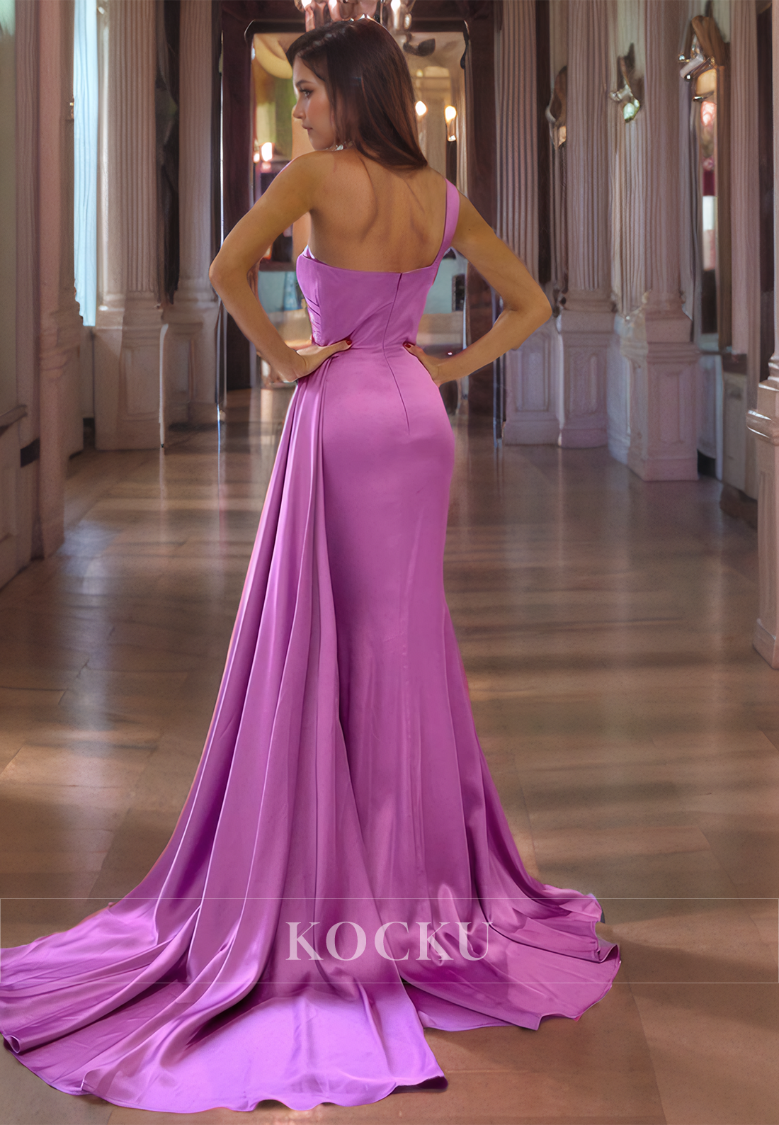 Classic & Timeless One Shoulder Sleeveless Mermaid Split Evening Party Prom Dress