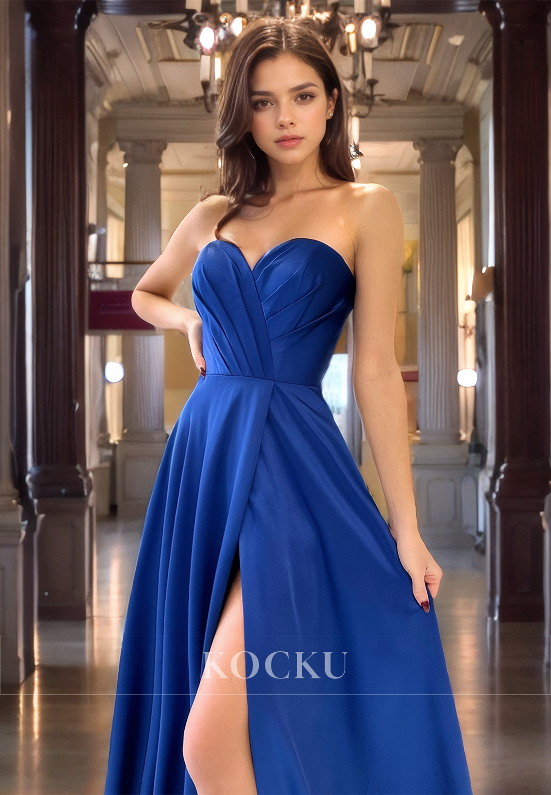 Elegant & Simple Sweetheart Sleeveless A-Line Split Evening Party Prom Dress