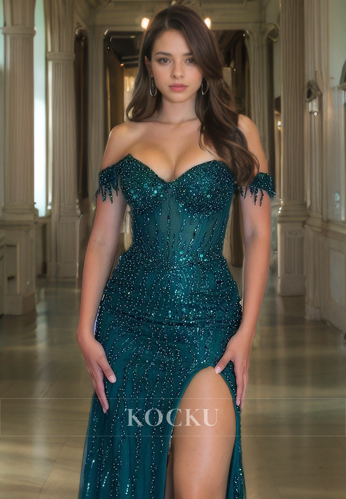 Chic & Modern Off-Shoulder Sparkly Sequined Evening Party Prom Dress