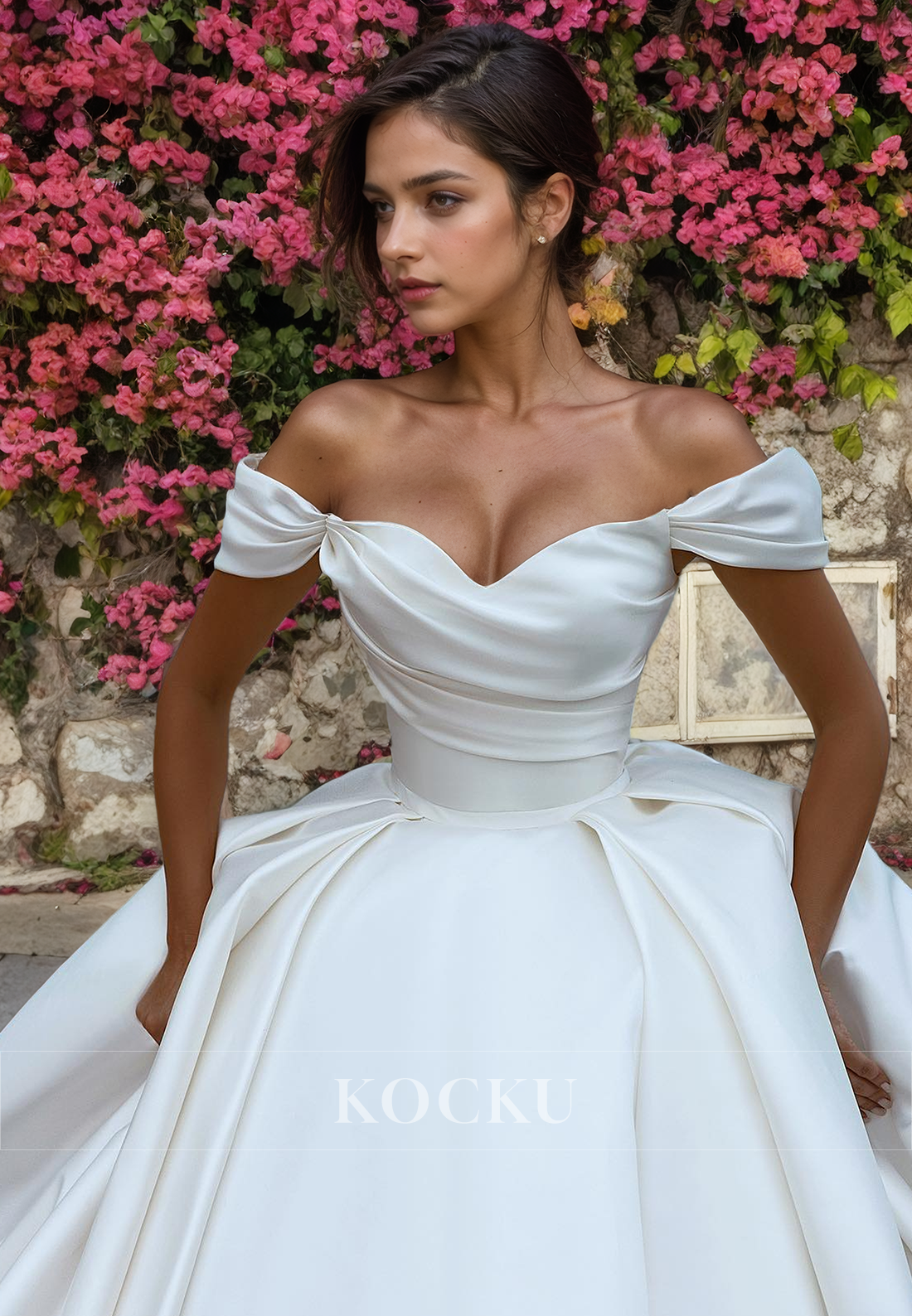 Classic & Timeless Off-Shoulder A-Line Satin Wedding Dress