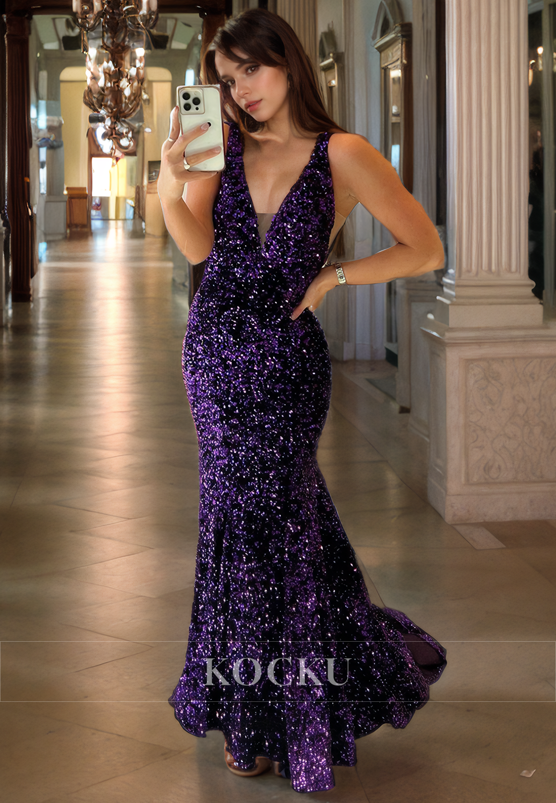 Chic & Modern V-Neck Sleeveless Mermaid Sequined Evening Party Prom Dress