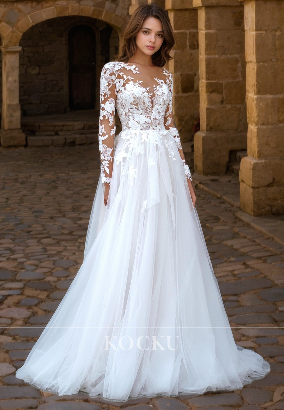 Sexy & Morden Appliques Long sleeves A-Line Tulle Wedding Dress