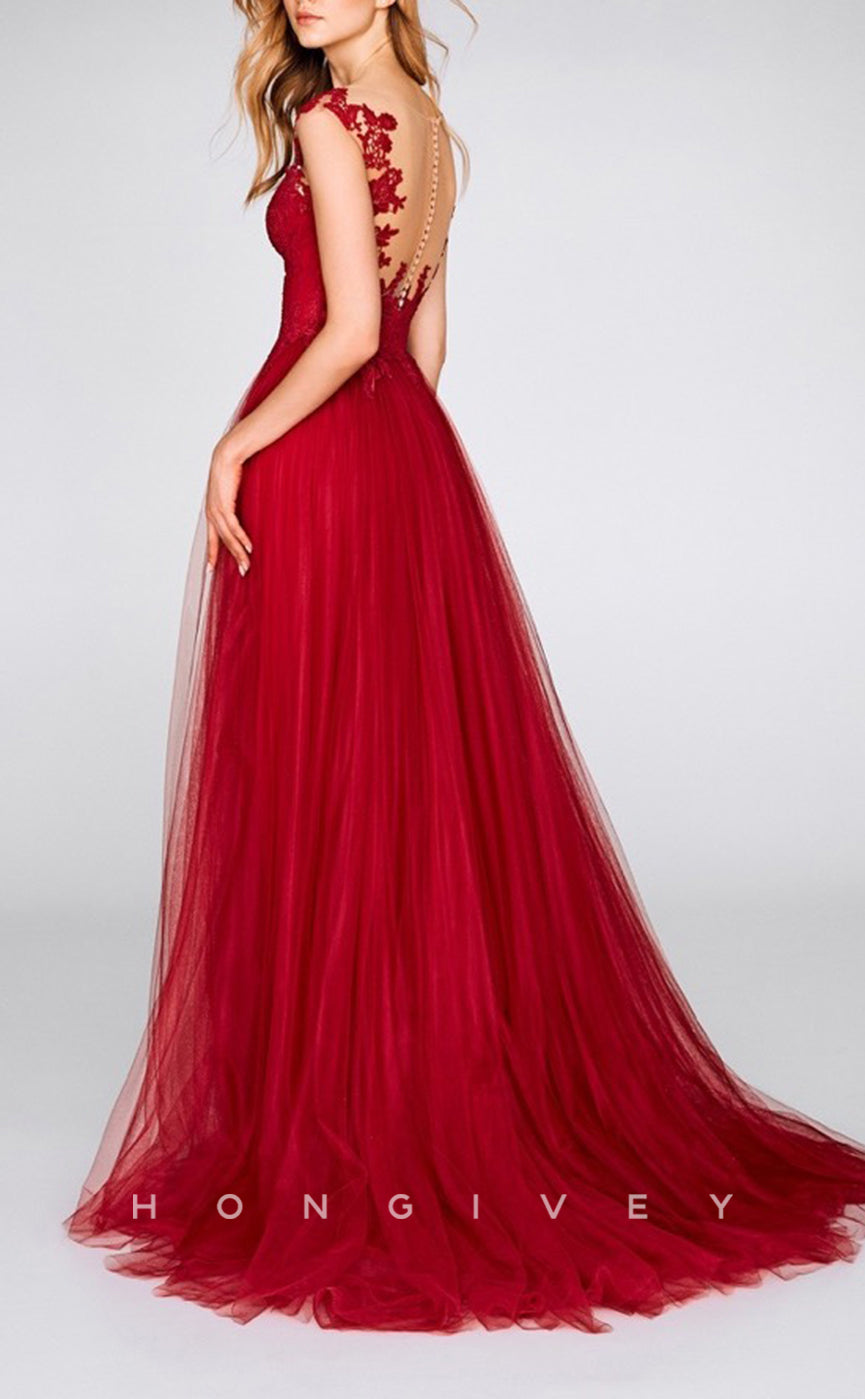 HM111 - Classic & Timeless Red V-Neck Sleeveless Appliques With Side Slit Wedding Party Dresses