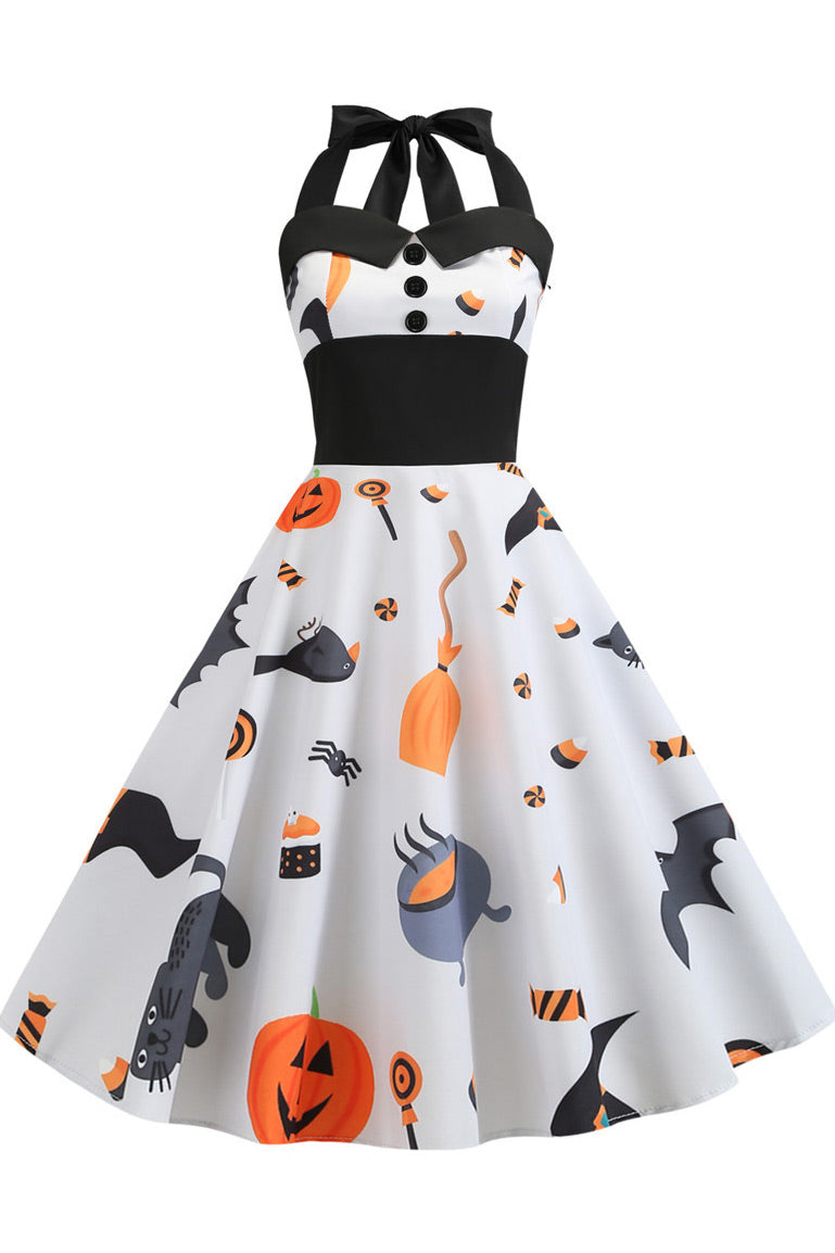 Halloween Halter Sleeveless Printed Dress