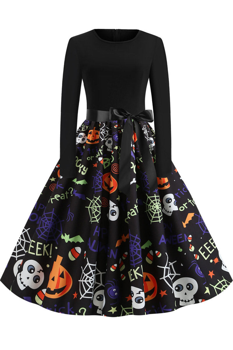 Halloween Pumpkin Print Retro Dress