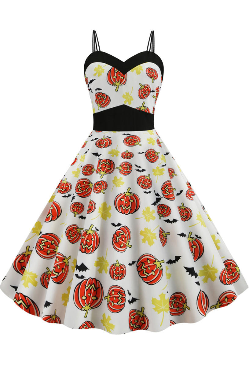 Halloween Pumpkin Print Spaghetti Straps Dress