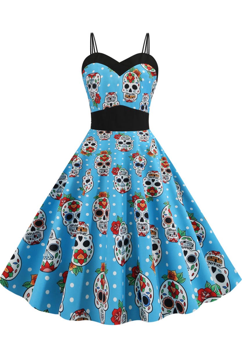 Halloween Pumpkin Print Spaghetti Straps Dress