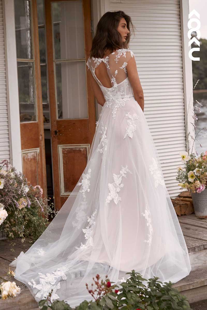 K1023 - Sweetheart Strapless Lace Appliqued Wedding Dress With Detachable Shawl