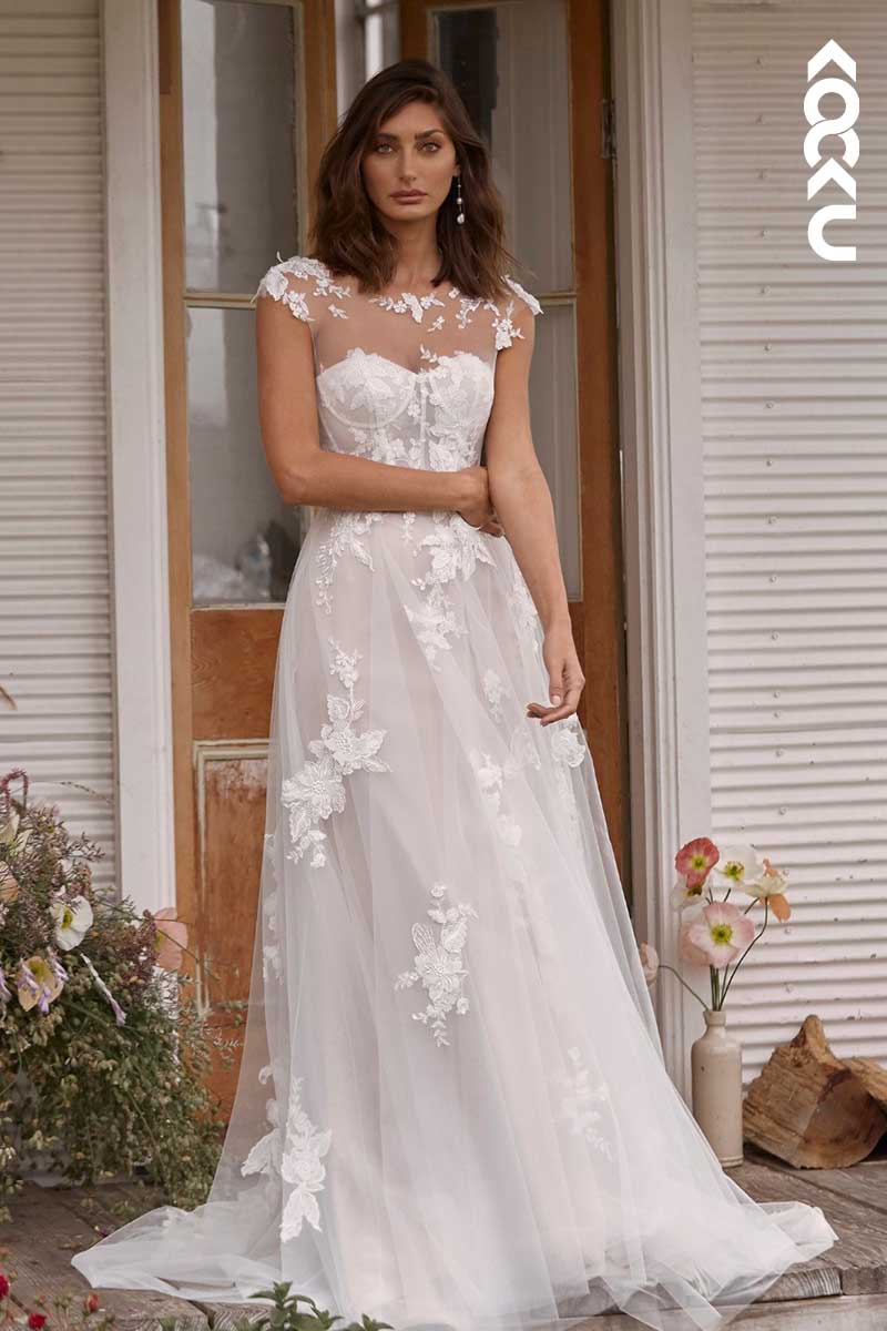 K1023 - Sweetheart Strapless Lace Appliqued Wedding Dress With Detachable Shawl