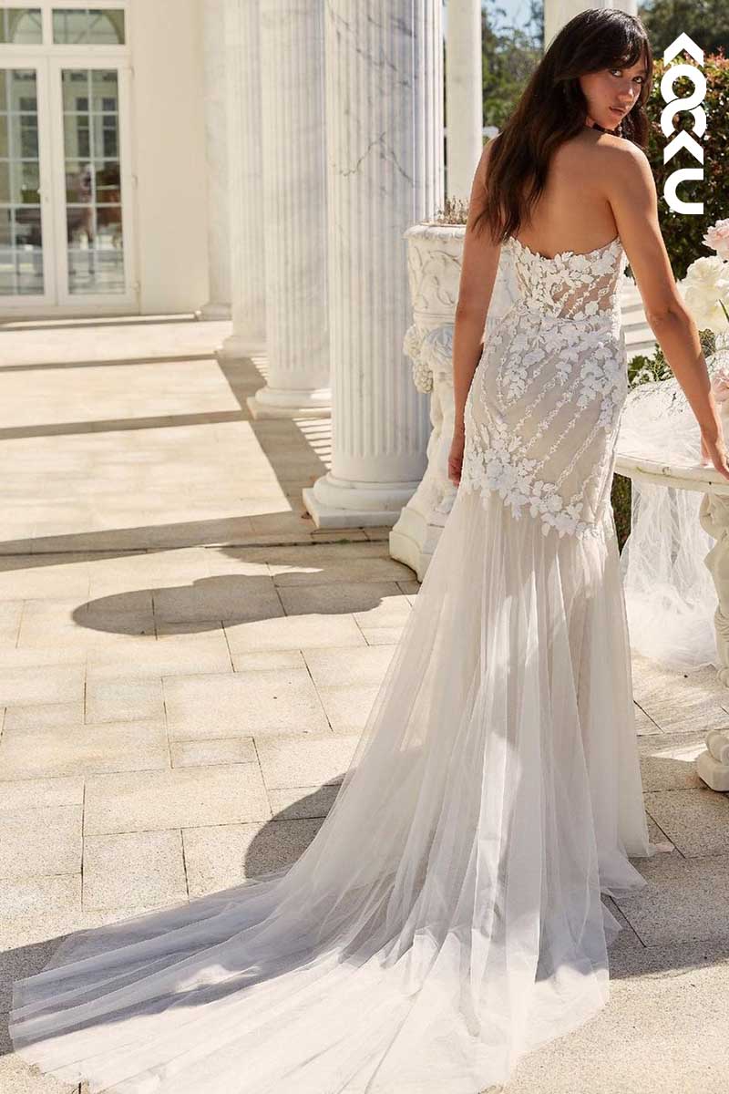 K1025 - Sweetheart Off-Shoulder Lace Appliqued Mermaid Long Wedding Dress