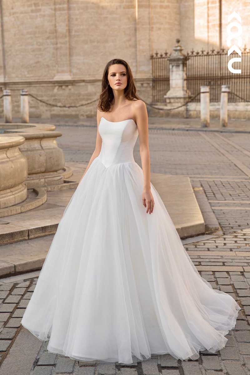 K1032 -  Bateau Strapless Tulle A-Line Wedding Dress