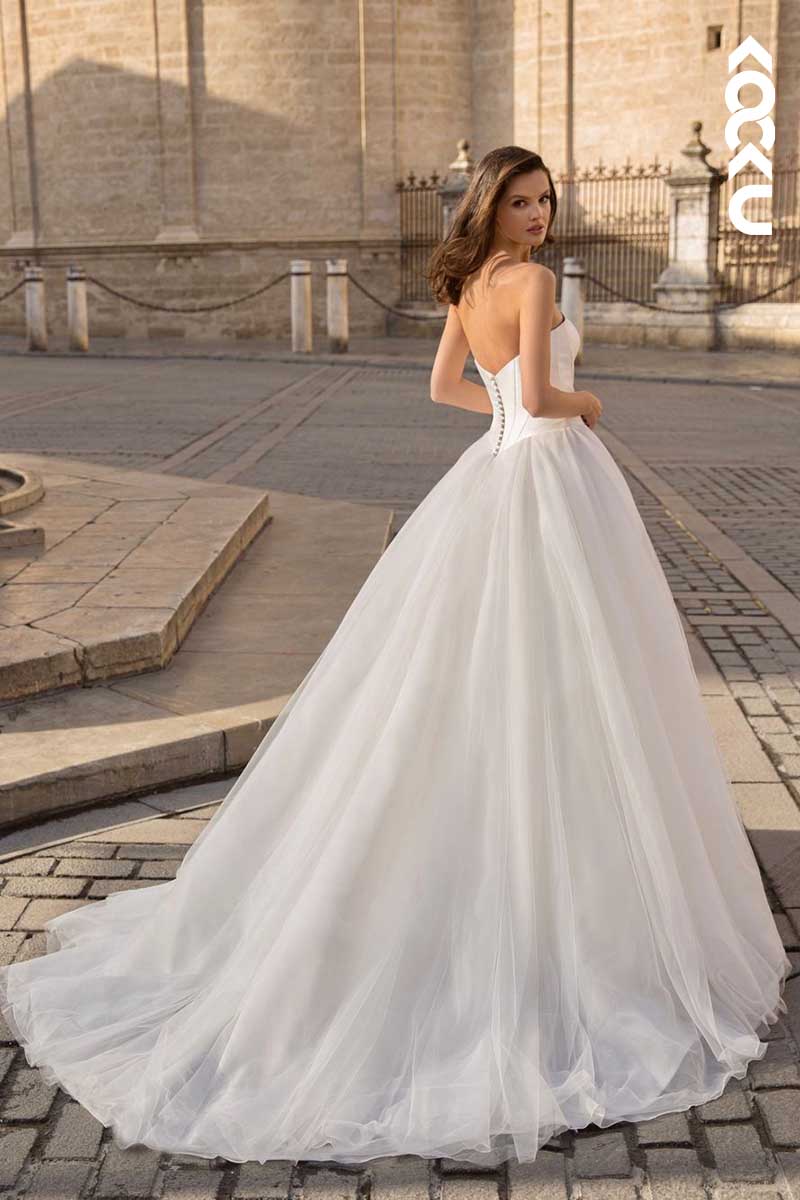 K1032 -  Bateau Strapless Tulle A-Line Wedding Dress