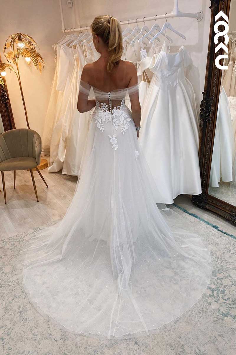 K1054 - Sweetheart Strapless Lace Appliqued A-Line Tulle Wedding Dress