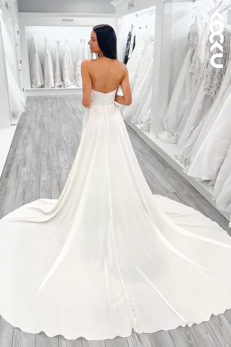 K1066 - Sweetheart Strapless Ruched Wedding Dress With Detachable Long Sleeves