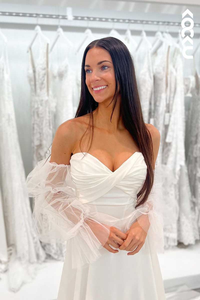 K1066 - Sweetheart Strapless Ruched Wedding Dress With Detachable Long Sleeves