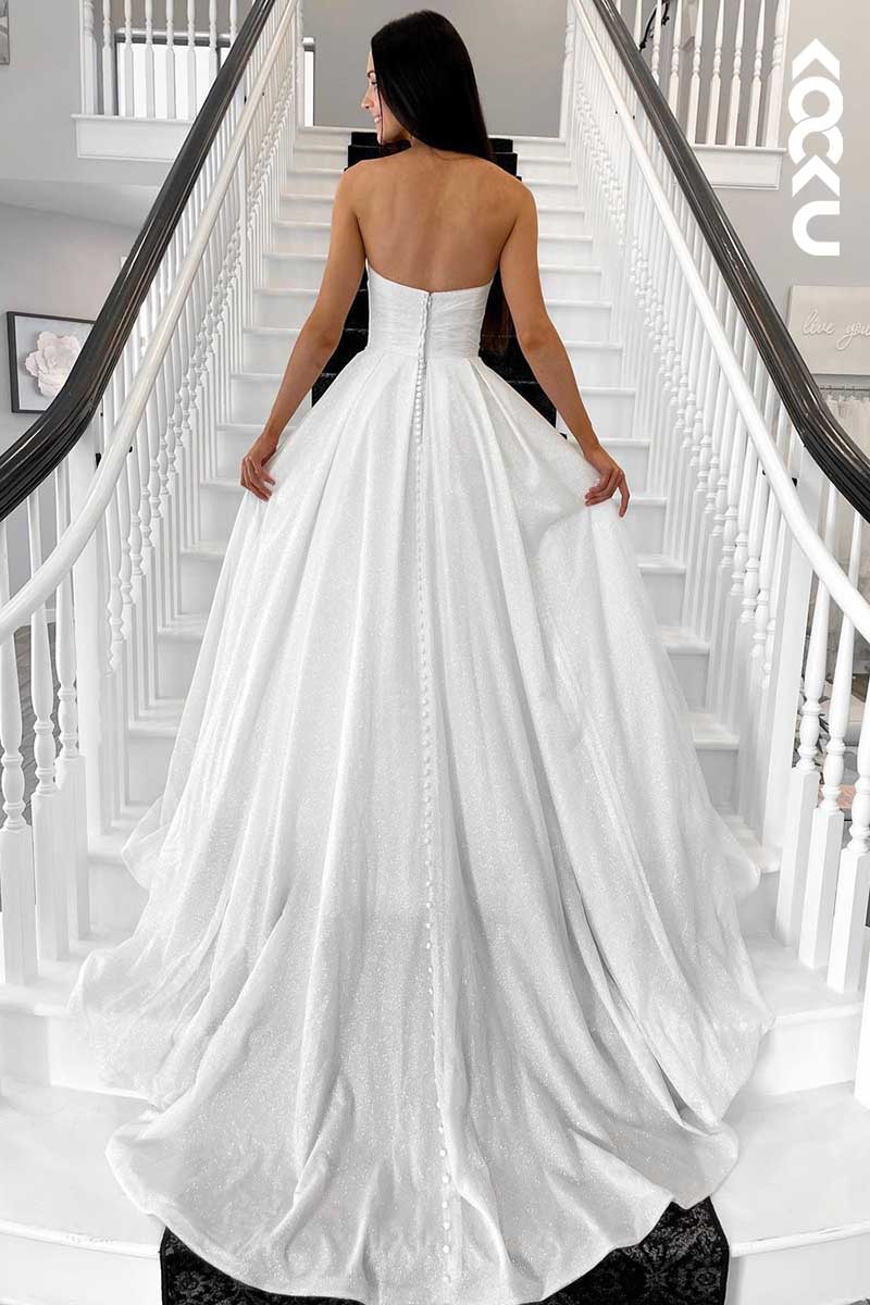 K1077 - Sweetheart Strapless Ruched Sparkly A-Line Long Wedding Dress