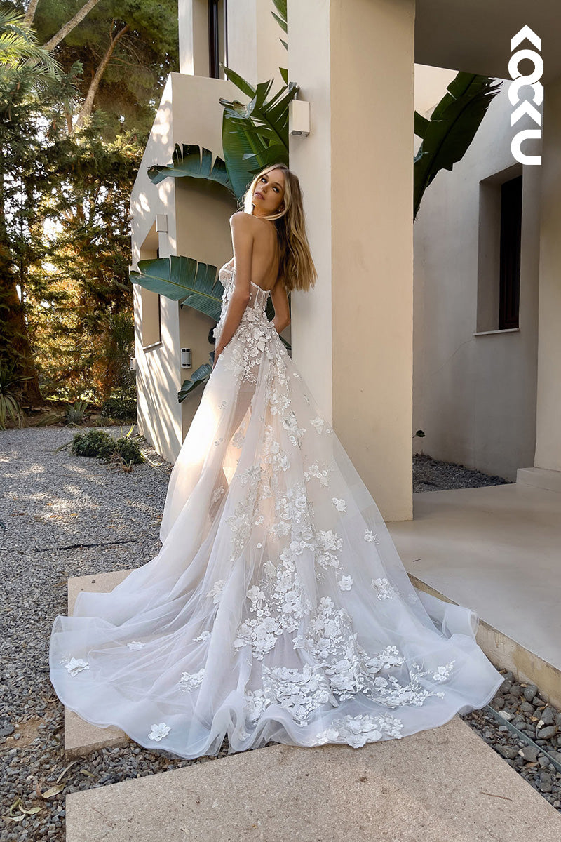 K1117 - Sweetheart Strapless Lace Appliqued Tulle A-Line Wedding Dress