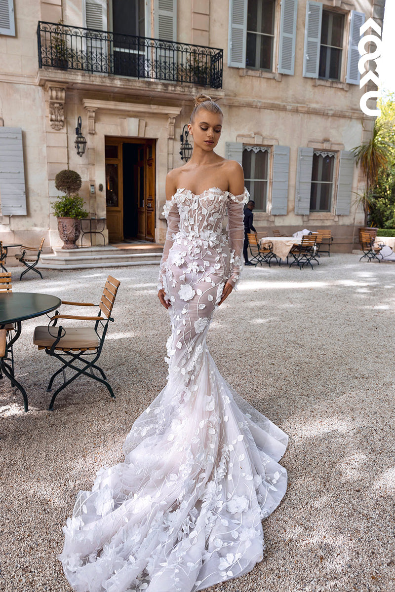 K1128 - Sweetheart Off-Shoulder Lace Appliqued Mermaid Wedding Dress