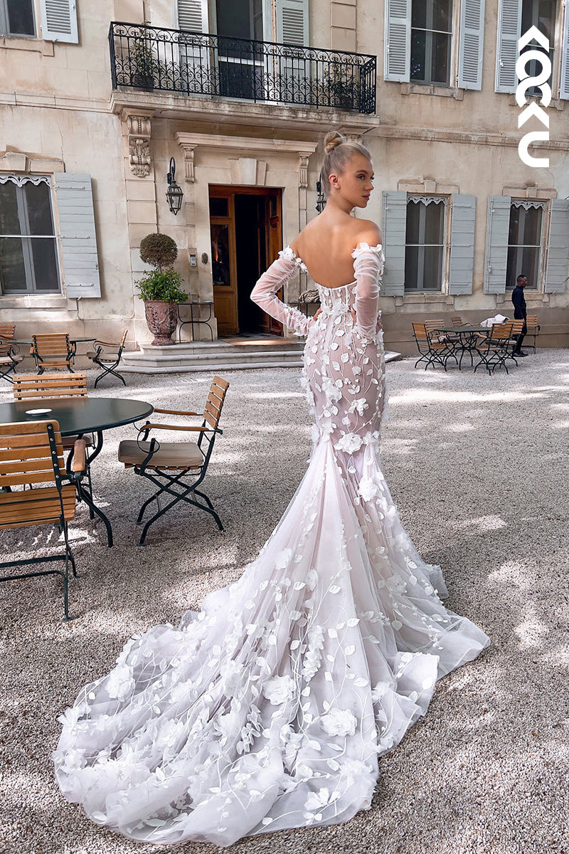 K1128 - Sweetheart Off-Shoulder Lace Appliqued Mermaid Wedding Dress