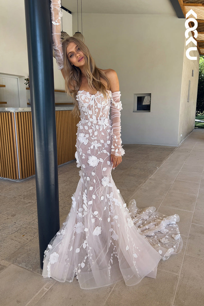 K1128 - Sweetheart Off-Shoulder Lace Appliqued Mermaid Wedding Dress