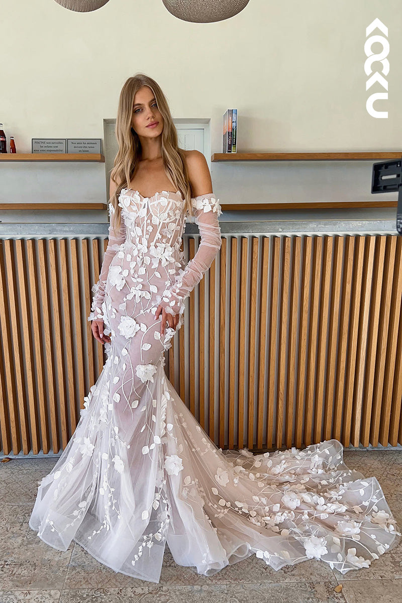 K1128 - Sweetheart Off-Shoulder Lace Appliqued Mermaid Wedding Dress