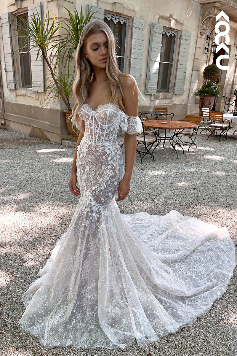 K1132 - Sweetheart Off-Shoulder Lace Appliqued Mermaid Wedding Dress