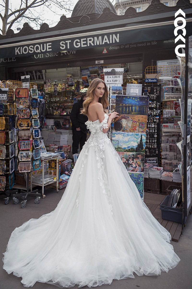 K1140 - Sweetheart Off-Shoulder Lace Appliqued A-Line Wedding Dress