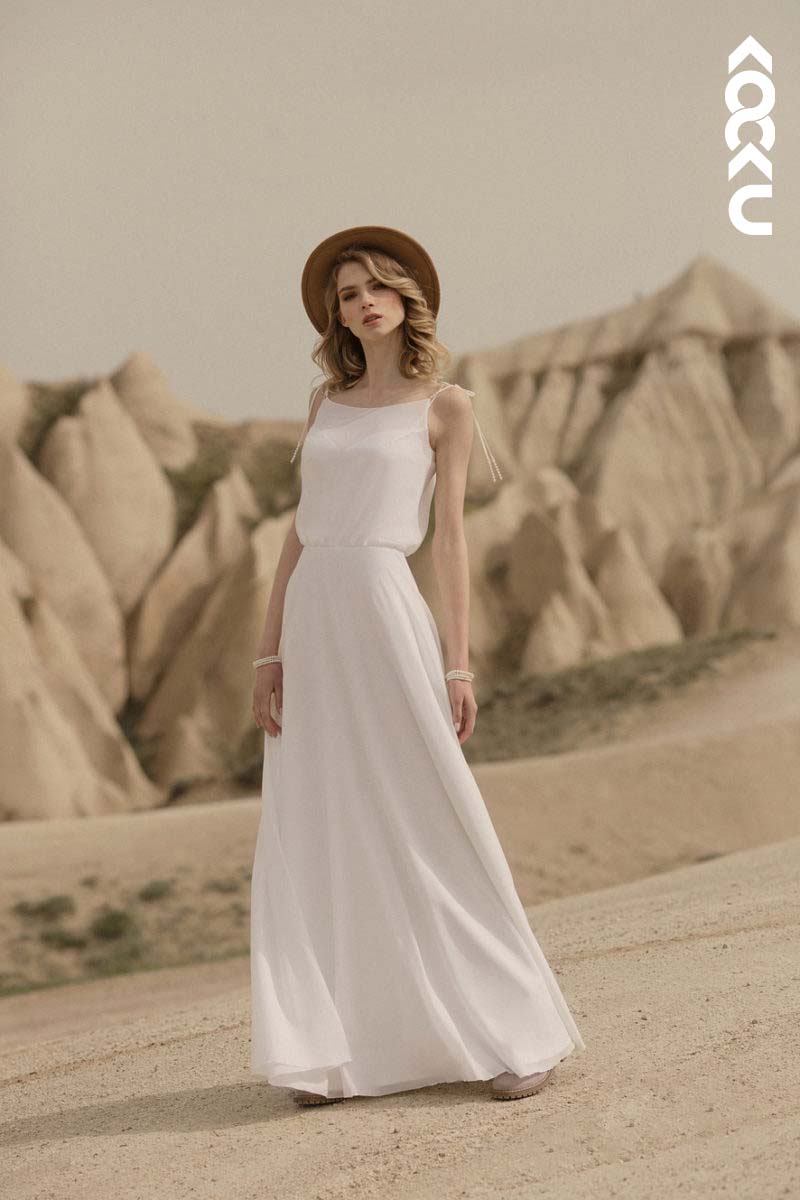 K1148 - Spaghetti Straps Chiffon A-Line Long Wedding Dress