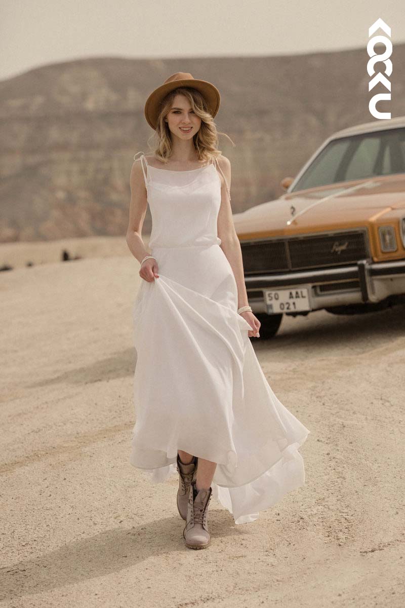 K1148 - Spaghetti Straps Chiffon A-Line Long Wedding Dress