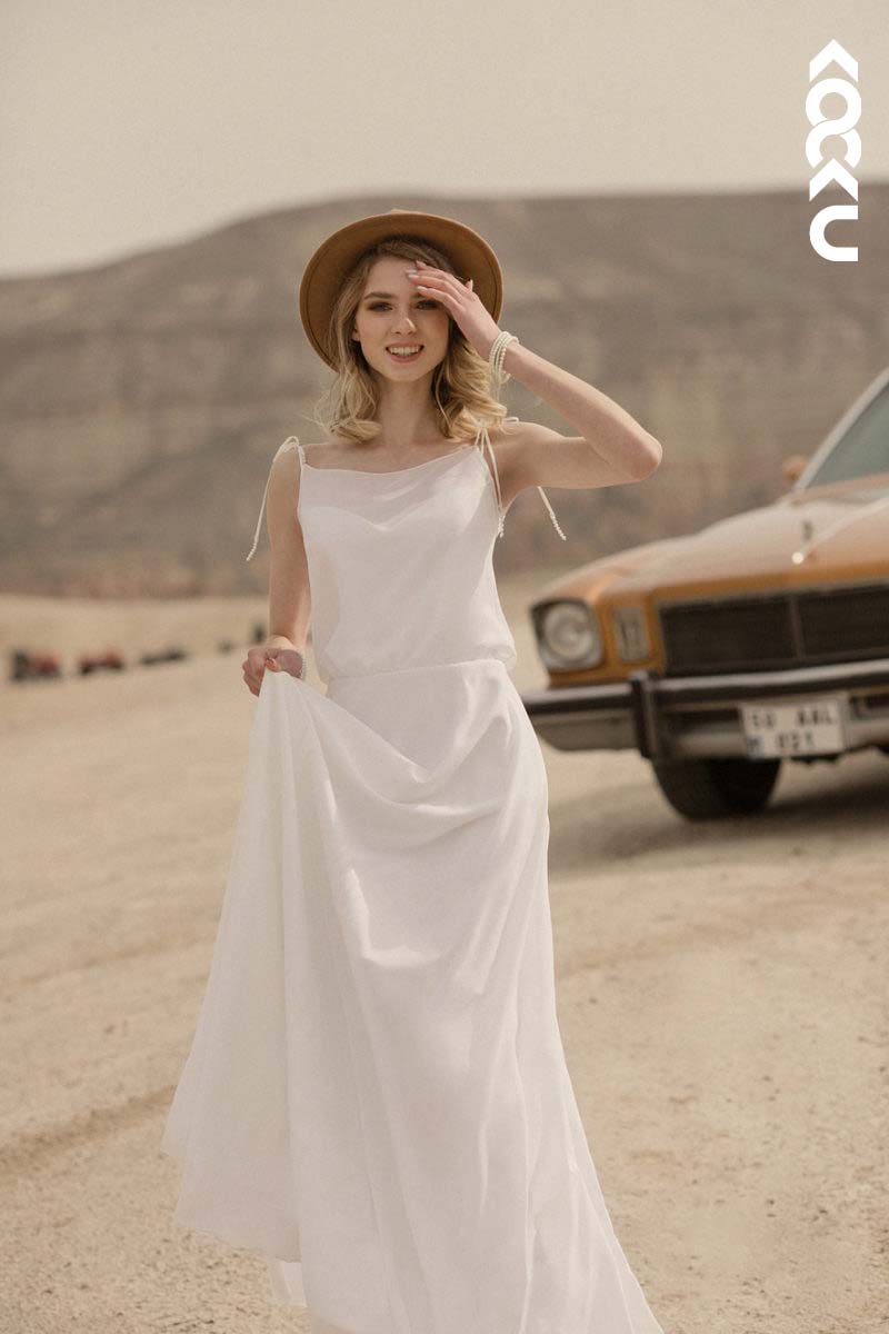 K1148 - Spaghetti Straps Chiffon A-Line Long Wedding Dress