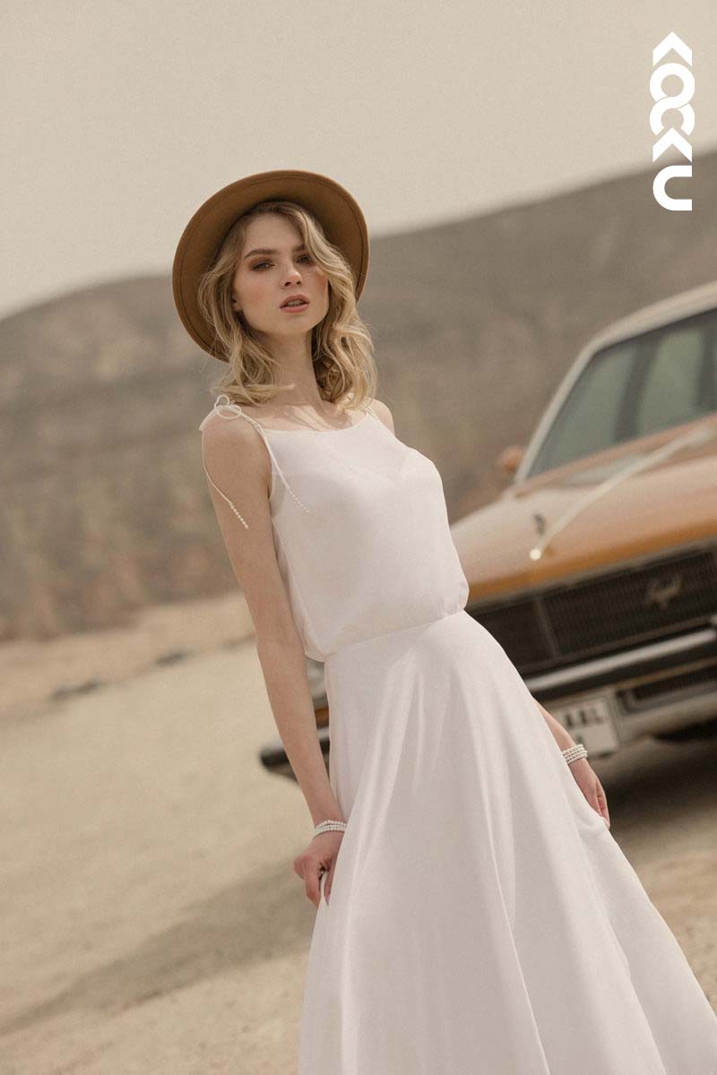 K1148 - Spaghetti Straps Chiffon A-Line Long Wedding Dress