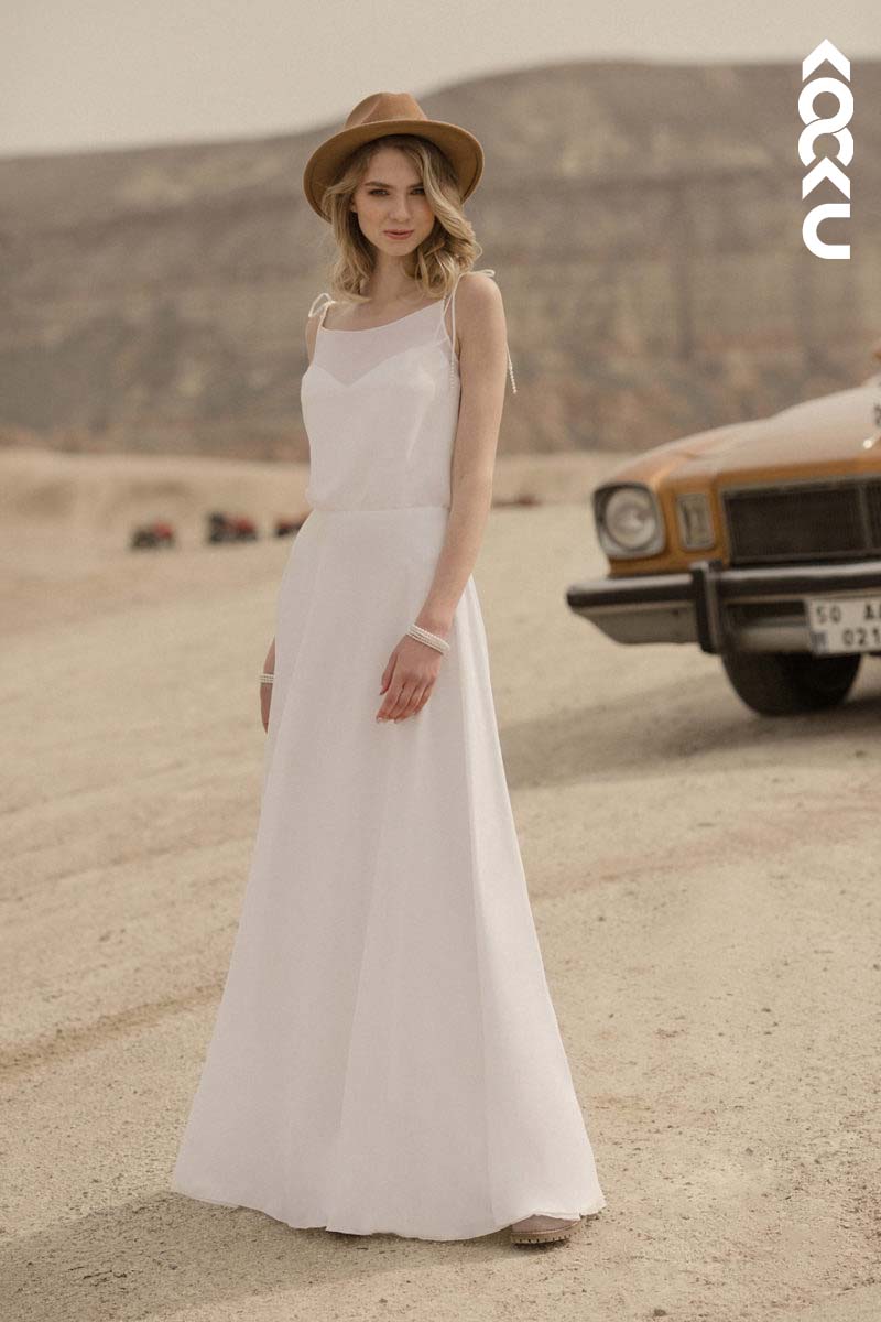 K1148 - Spaghetti Straps Chiffon A-Line Long Wedding Dress