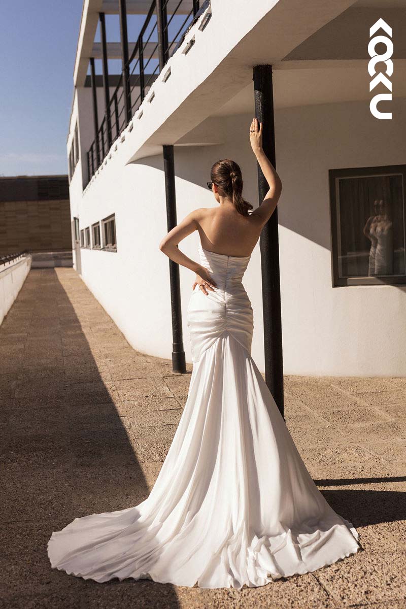 K1152 - Sweetheart Strapless Ruched Satin Mermaid Long Wedding Dress