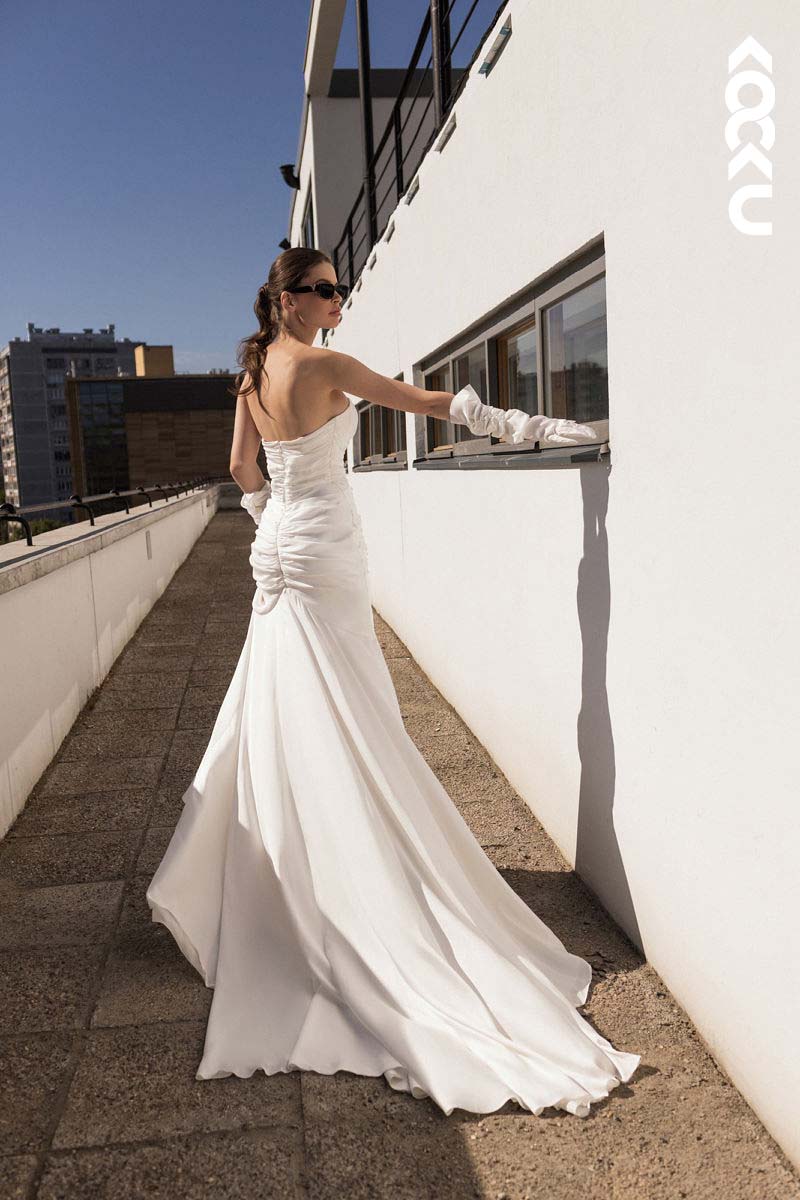 K1152 - Sweetheart Strapless Ruched Satin Mermaid Long Wedding Dress