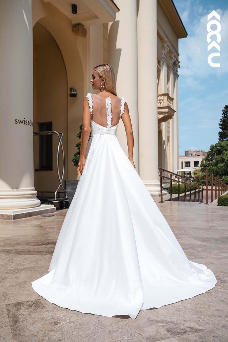 K1160 - Sweetheart Beaded Satin A-Line Long Wedding Dress With Sweep Train