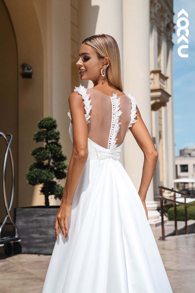 K1160 - Sweetheart Beaded Satin A-Line Long Wedding Dress With Sweep Train